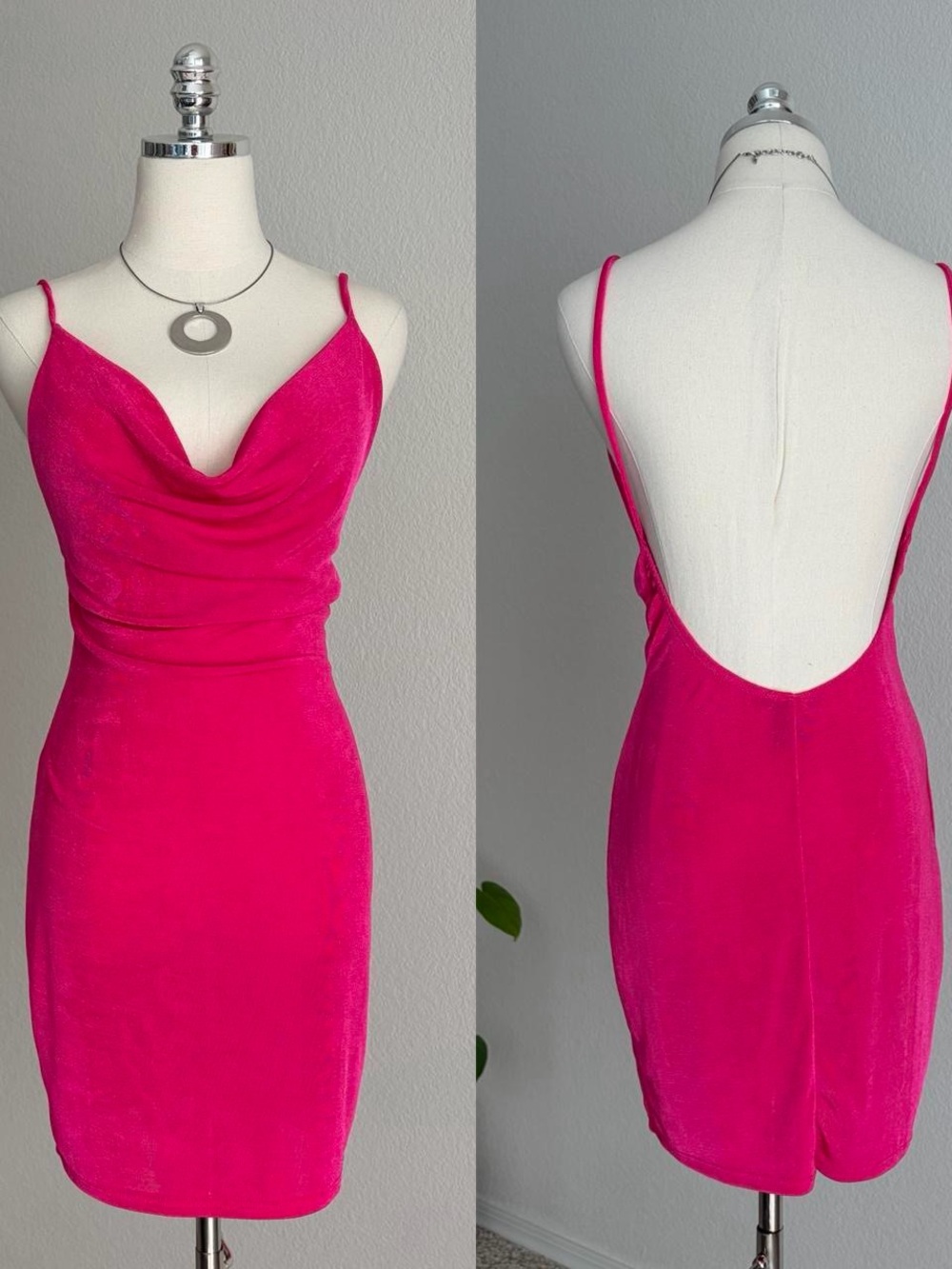 Fuchsia Cowl Neck Backless Slip Dress